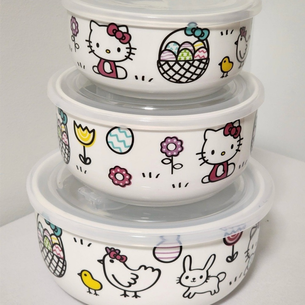 Hello Kitty Easter Spring Nesting Bowls with Pressure Release Lids Set